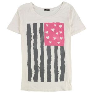 dirty violet Womens American Flag Hearts Graphic T-Shirt, Off-White, NWT